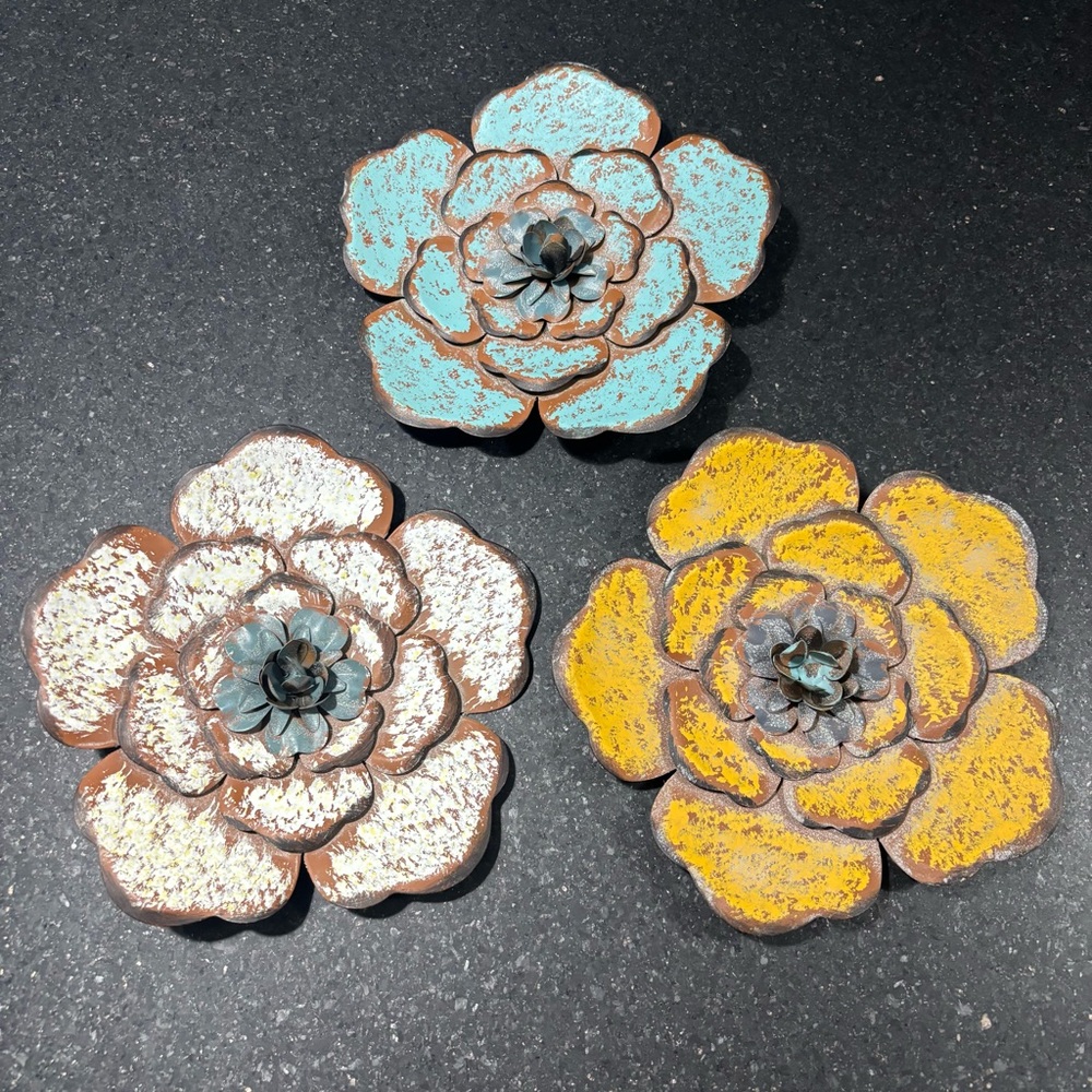Set of Three Decorative Artisan Flower Wall Art